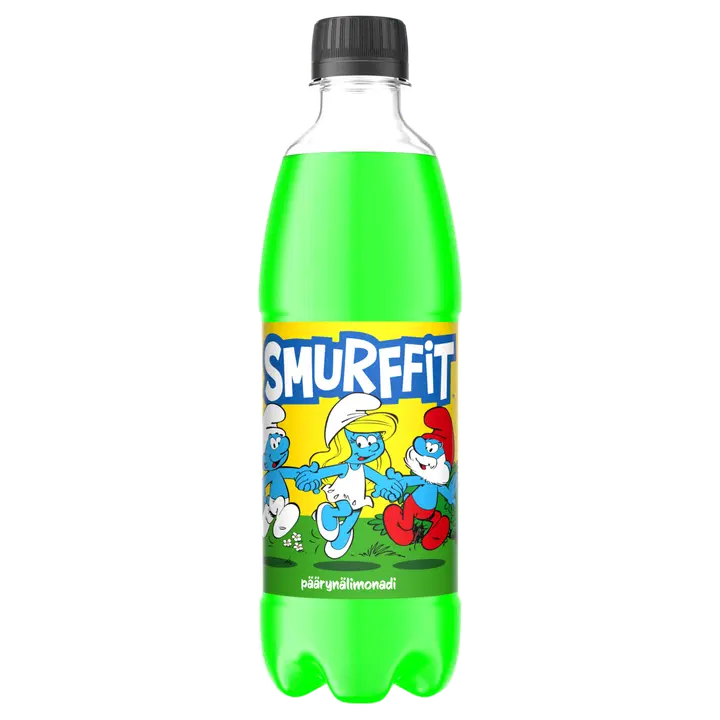 Smurffit Päärynälimonadi virvoitusjuoma muovipullo 0,5 L|Smurffit 梨柠檬水软饮料塑料瓶 0,5 L