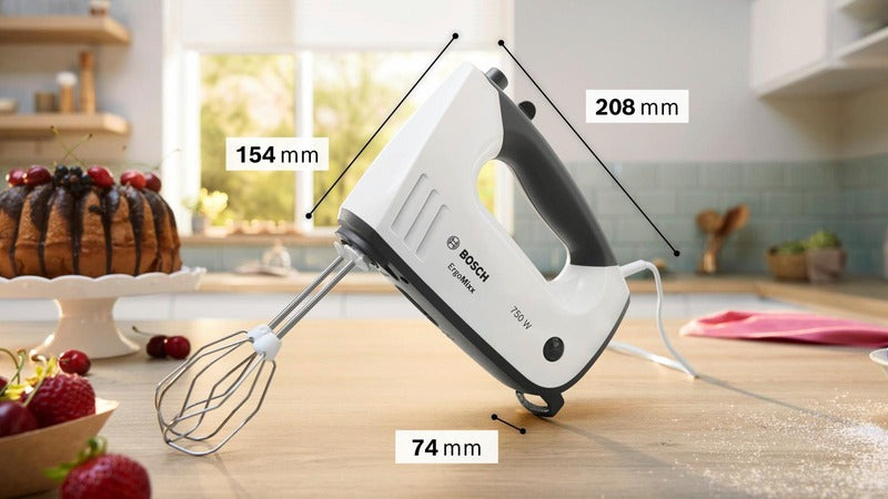 Bosch 手持打蛋器 MFQ37480 ErgoMixx,750瓦,白色,灰色