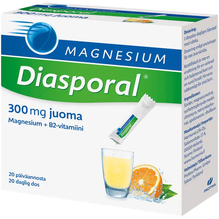 Diasporal appelsiininmakuinen magnesium juomajauhe 300mg ravintolisä 100g/20kpl-Diasporal 橙味镁饮料粉300毫克膳食补充剂100克/20粒