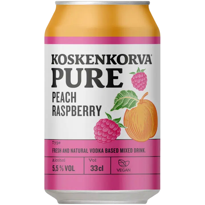 Koskenkorva PURE Peach-Raspberry 5,5% 33cl|KOSKENKORVA 纯桃子覆盆子 5.5% 33cl