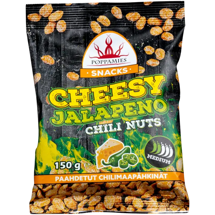 Poppamies Snacks Cheesy Jalapeno Chili Nuts maapähkinät 150g-Poppamies 零食 奶酪 墨西哥辣椒 辣椒 坚果 花生 150g