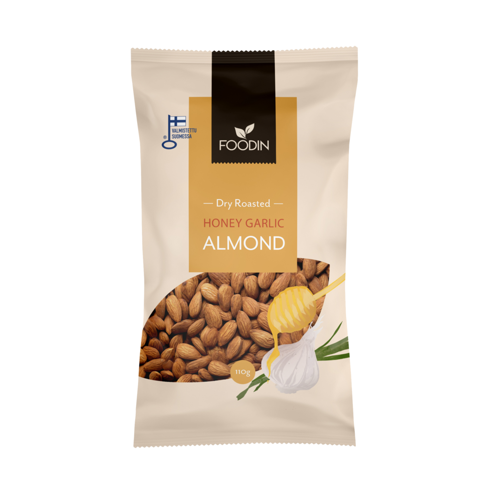 Foodin Dry Roasted Honey Garlic Almond - Paahdetut Hunaja Valkosipuli Mantelit 110 g|Foodin 干烤蜂蜜大蒜杏仁 110 g