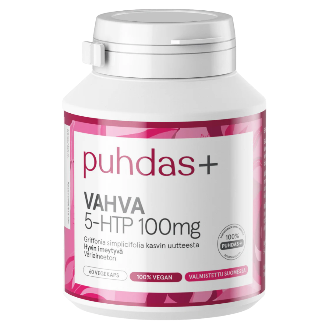 Puhdas+ 强效5-HTP 100毫克 60粒 - 保质期2026年11月|Puhdas+ Vahva 5-HTP 100 mg 60 kaps. - Päiväys 11/2026 - erä
