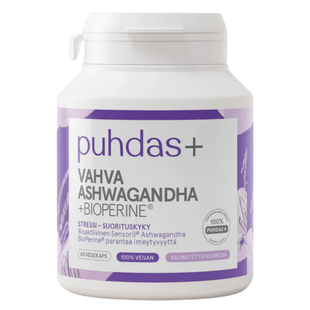 Puhdas+ 强效南非醉茄+黑胡椒提取物 60粒|Puhdas+ Vahva Ashwagandha + Bioperine 60 kaps.