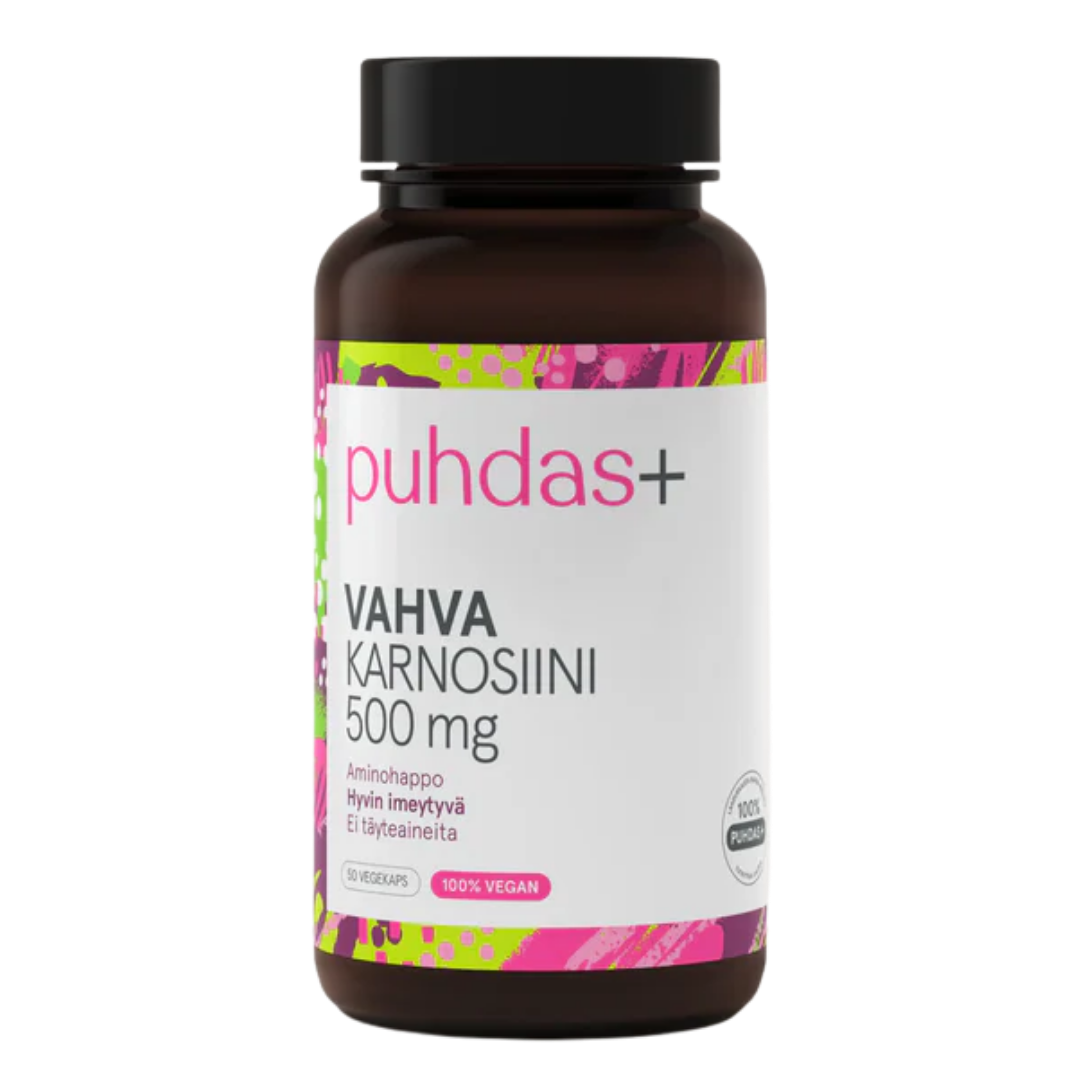 Puhdas+ 强效肌肽 500毫克 50粒胶囊 - 有效期至2027年1月|Puhdas+ Vahva Karnosiini 500 mg 50 kaps. - Päiväys 01/2027