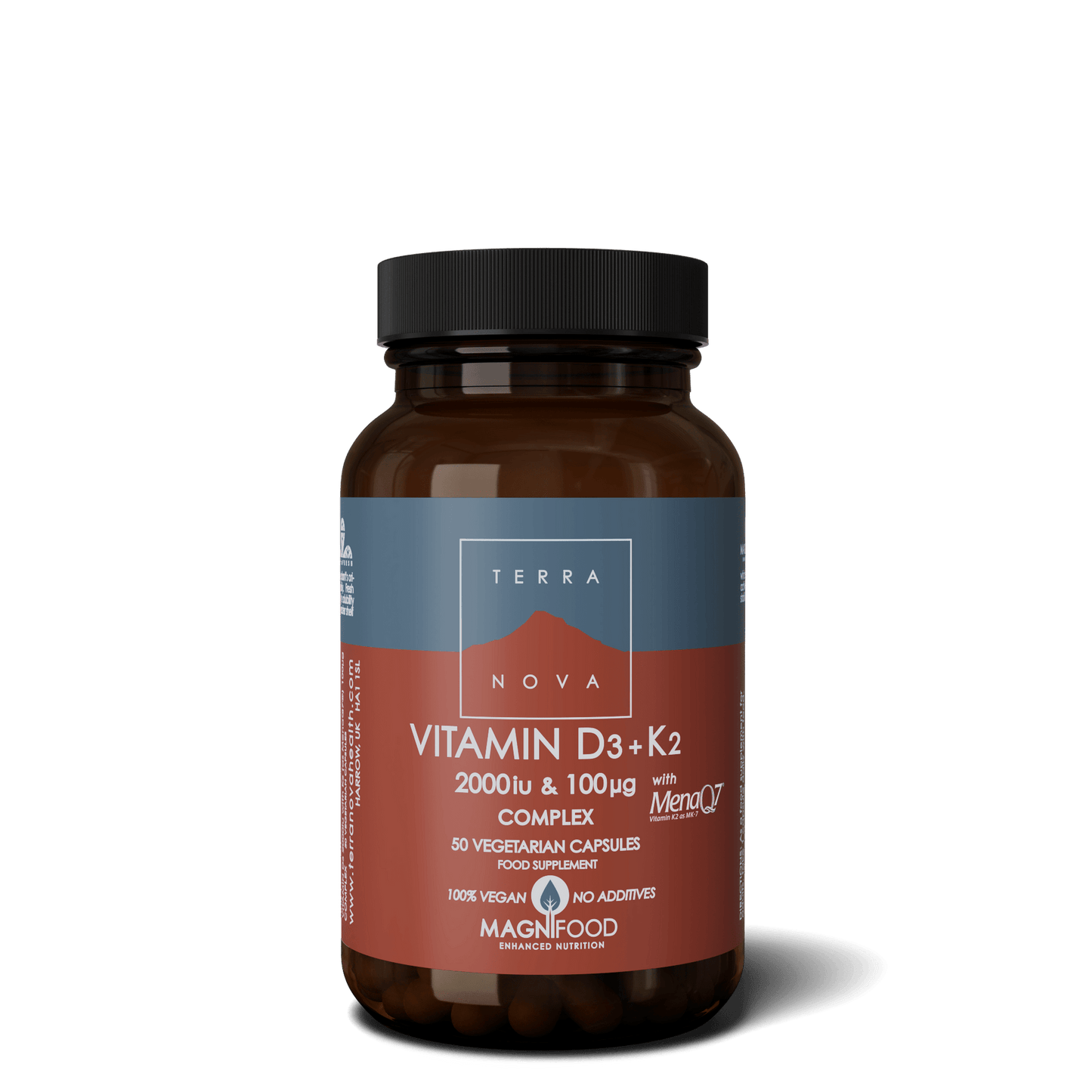 Terranova Vitamin D3 + K2 2000iu & 100 µg Complex 50 kaps.|Terranova 维生素 D3 + K2 2000iu 和 100 µg 复合物 50 粒。