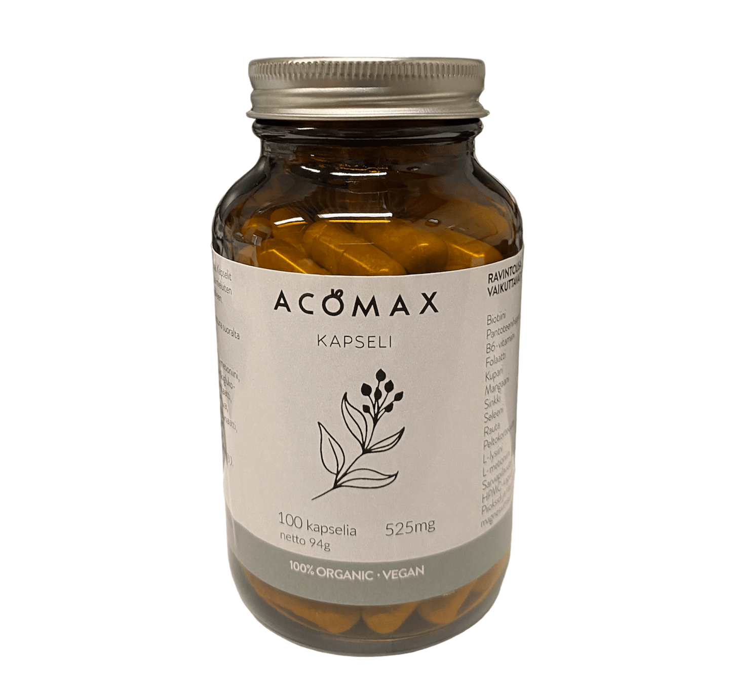 Acomax Hiuskapseli 525mg 100 kaps.|Acomax 护发胶囊 525 毫克 100 粒。