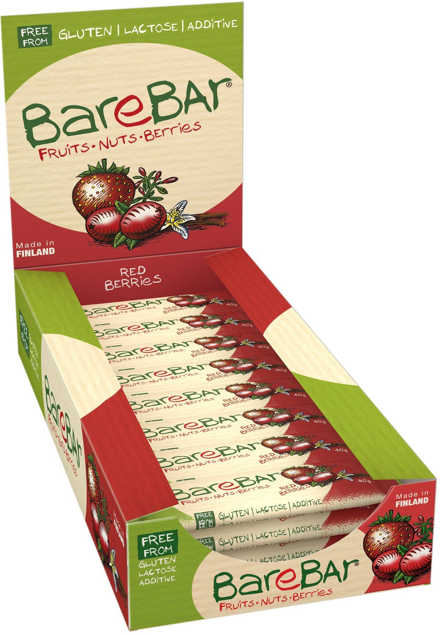 BareBar taateli-marjapatukka Tukkupakkaus 24 x 40 g|BareBar 椰枣浆果能量棒 批发装 24 x 40 g