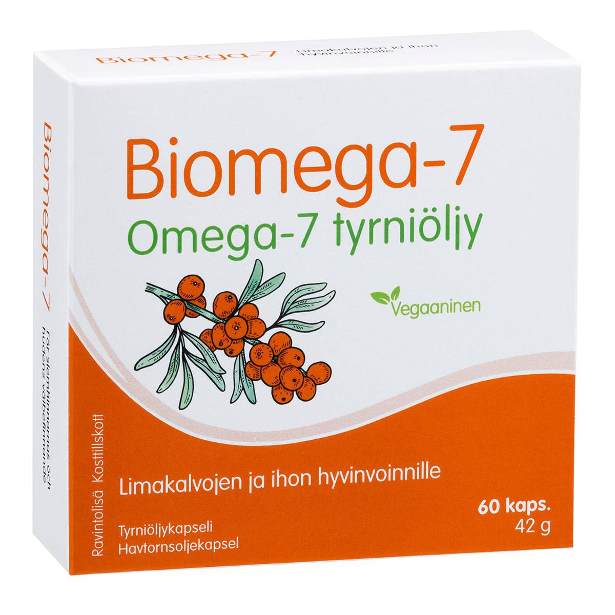 Biomega-7 Omega-7 沙棘油胶囊 60粒|Biomega-7 Omega-7 Tyrniöljykapseli 60 kaps.