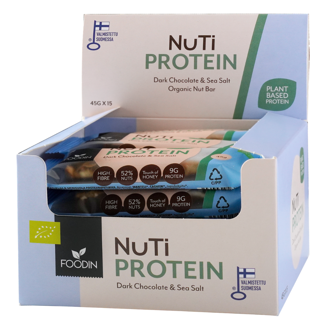 Foodin NUTI 蛋白棒 黑巧克力海盐 - 蛋白坚果棒 45 克 x 15 个 批发装