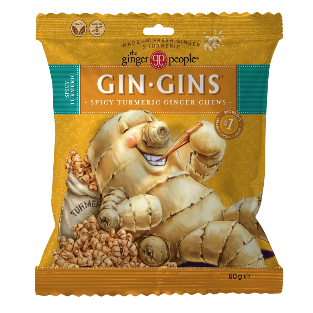 Gin Gins Turmeric Ginger Chews - Pehmeä Inkivääri & Kurkumakaramelli 60 g|The Ginger People 姜黄姜汁软糖 60 g