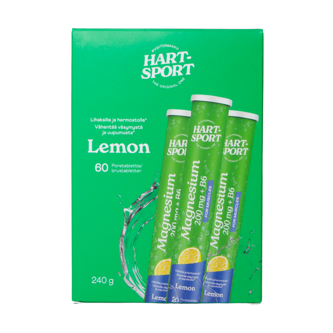 Hart-Sport Magnesium + B6 Sitruuna - 3 x 20 poretabl. TUKKUPAKKAUS|Hart-Sport 镁+B6柠檬味泡腾片(3x20片,批发装)