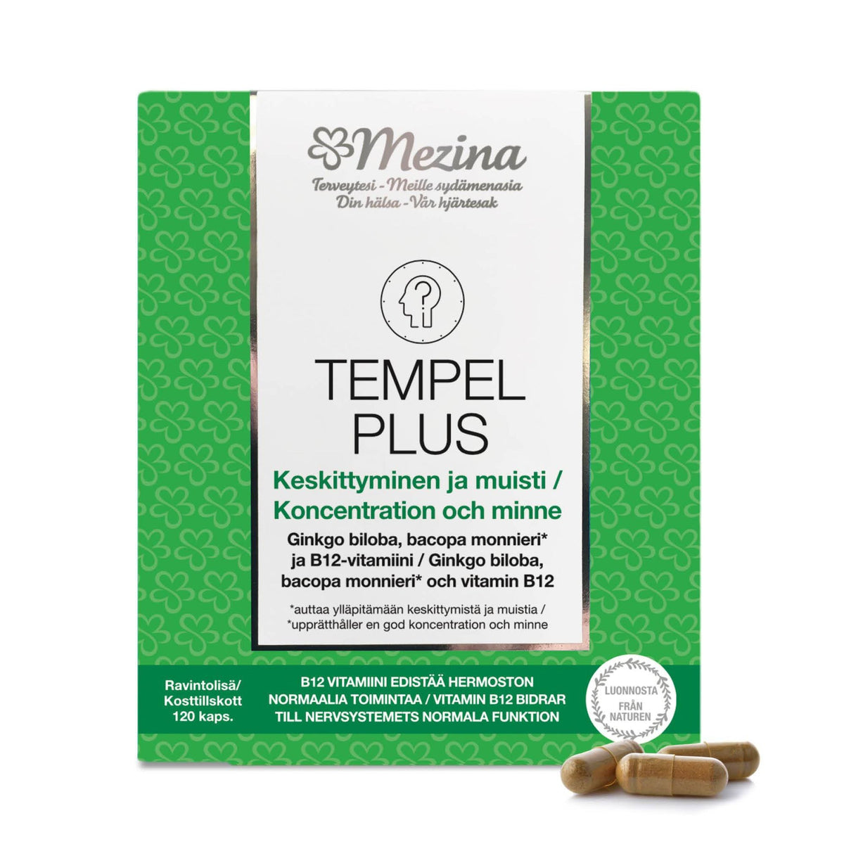 Tempel Plus - 银杏叶、假马齿苋和维生素B12 - 120粒