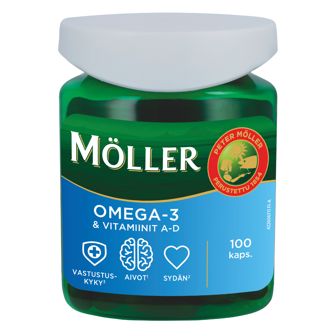 Möller欧米伽-3及维生素A-D 100粒 - 鳕鱼肝油|Möller Omega-3 & Vitamiinit A-D 100 kaps. - Kalanmaksaöljy