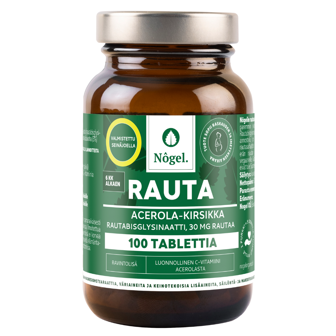 Nogel铁+针叶樱桃 30毫克 100片|Nogel Rauta Acerola-Kirsikka 30 mg 100 tabl.
