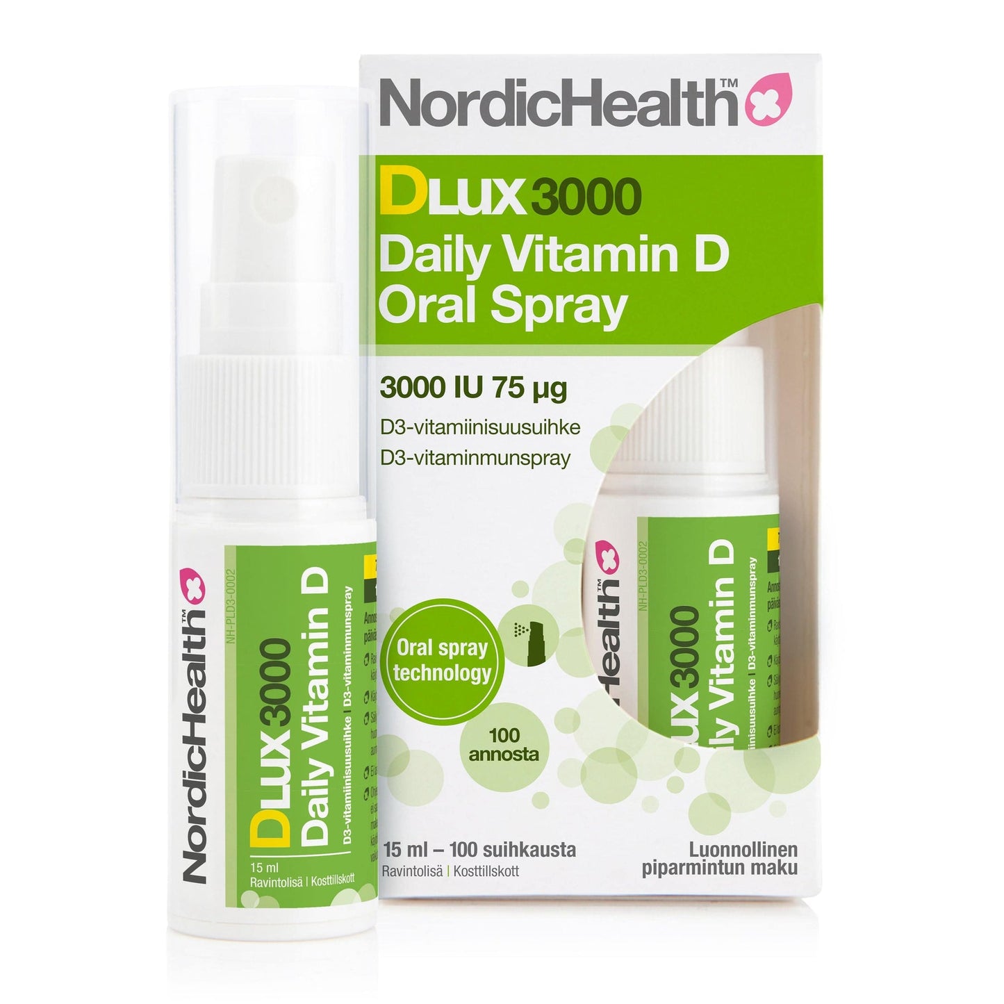 Nordic Health Dlux 3000 Daily Vitamin D Oral Spray - D3-Vitamiinisuusuihke 75 μg 15 ml|Nordic Health Dlux 3000 每日维生素 D 口腔喷雾 - D3 维生素喷雾 75 微克 15 ml