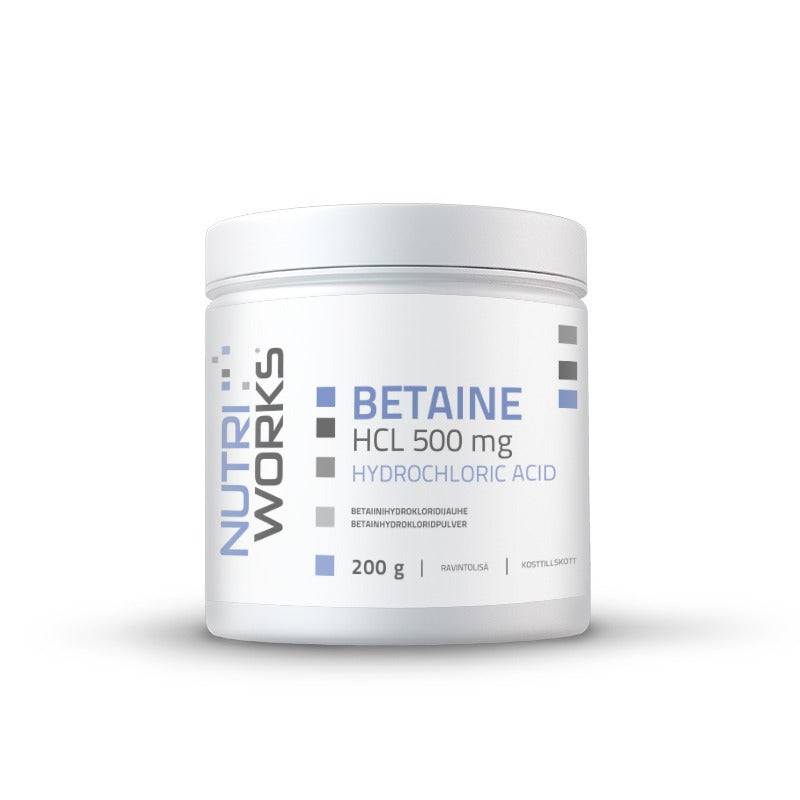 盐酸甜菜碱粉500毫克 200 g|Nutri Works Betaine HCL 500 mg - Betaiinihydrokloridijauhe 200 g