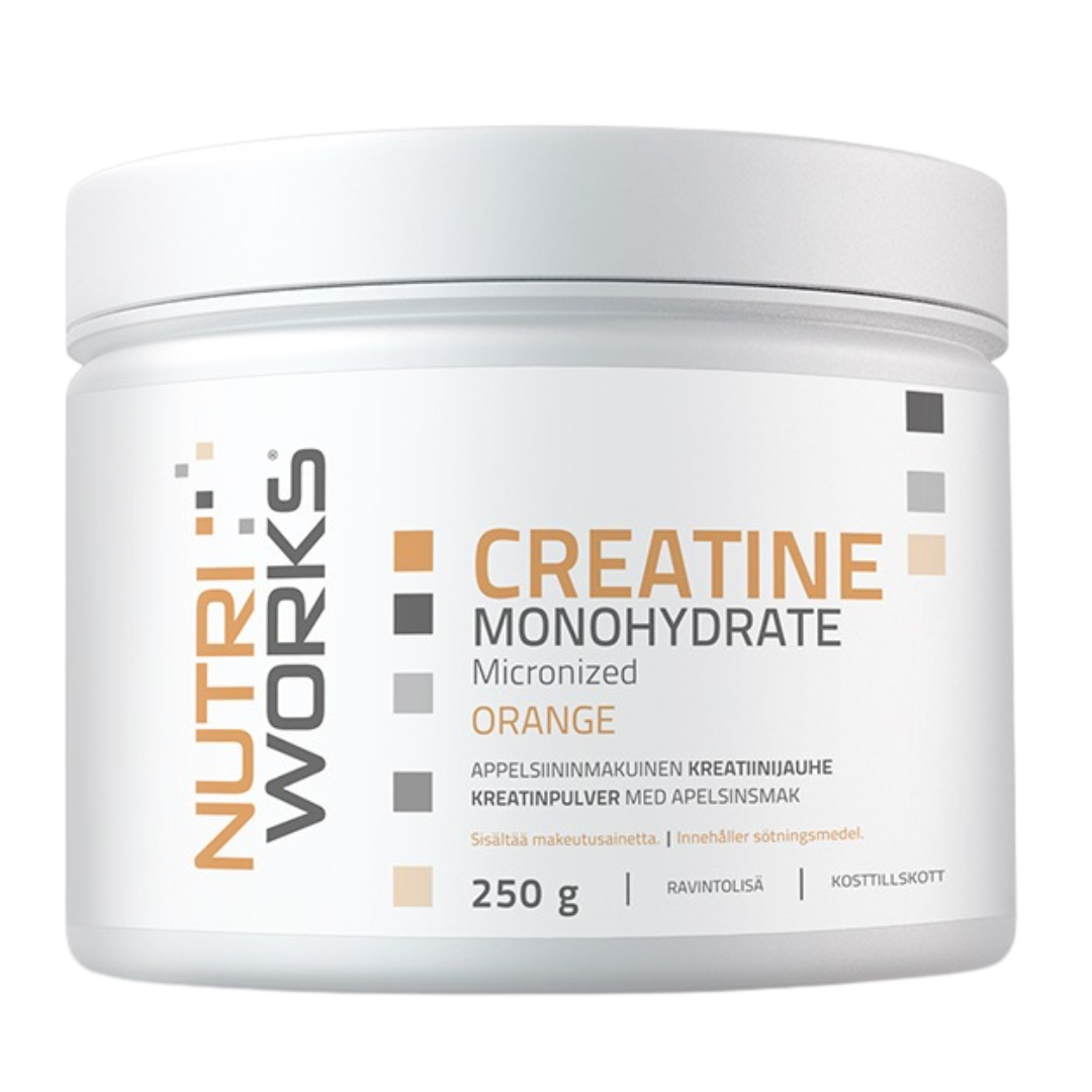 一水肌酸粉 橙味 250 g|Nutri Works Creatine Monohydrate Orange - Kreatiinijauhe Appelsiini 250 g