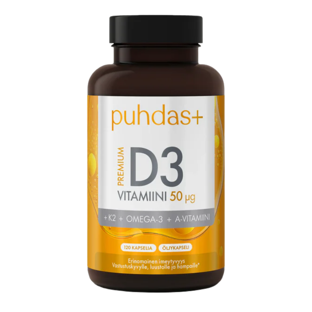 Puhdas+ 优质维生素D3 50微克 120粒|Puhdas+ Premium D3-vitamiini 50 µg 120 kaps.