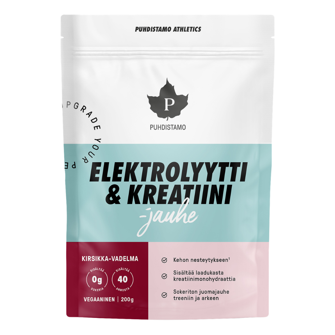 普赫迪斯塔莫 电解质与肌酸粉 樱桃-覆盆子 200 g|Puhdistamo Elektrolyytti & Kreatiini -jauhe Kirsikka-Vadelma 200 g
