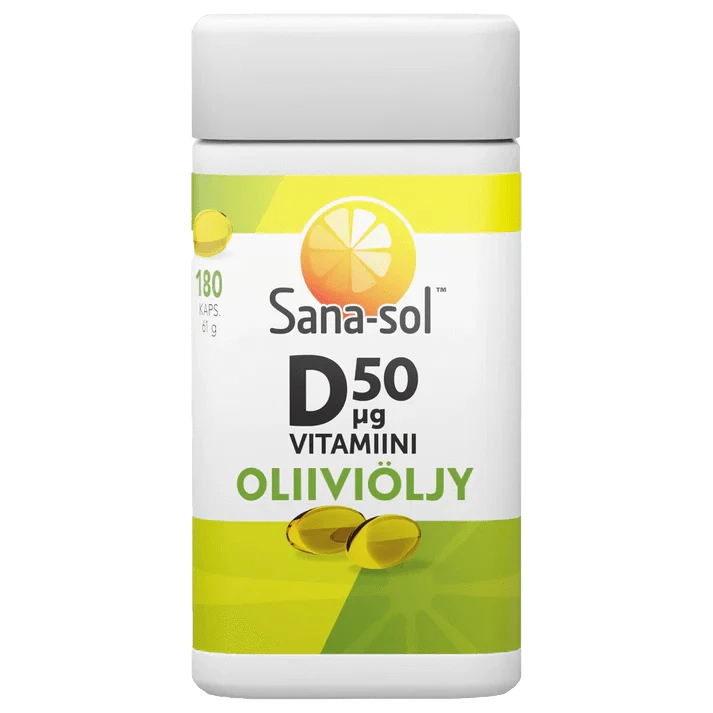 Sana-Sol 维生素D橄榄油胶囊 50微克 180粒|Sana-Sol D-Vitamiini Oliiviöljykapseli 50 μg 180 kaps.