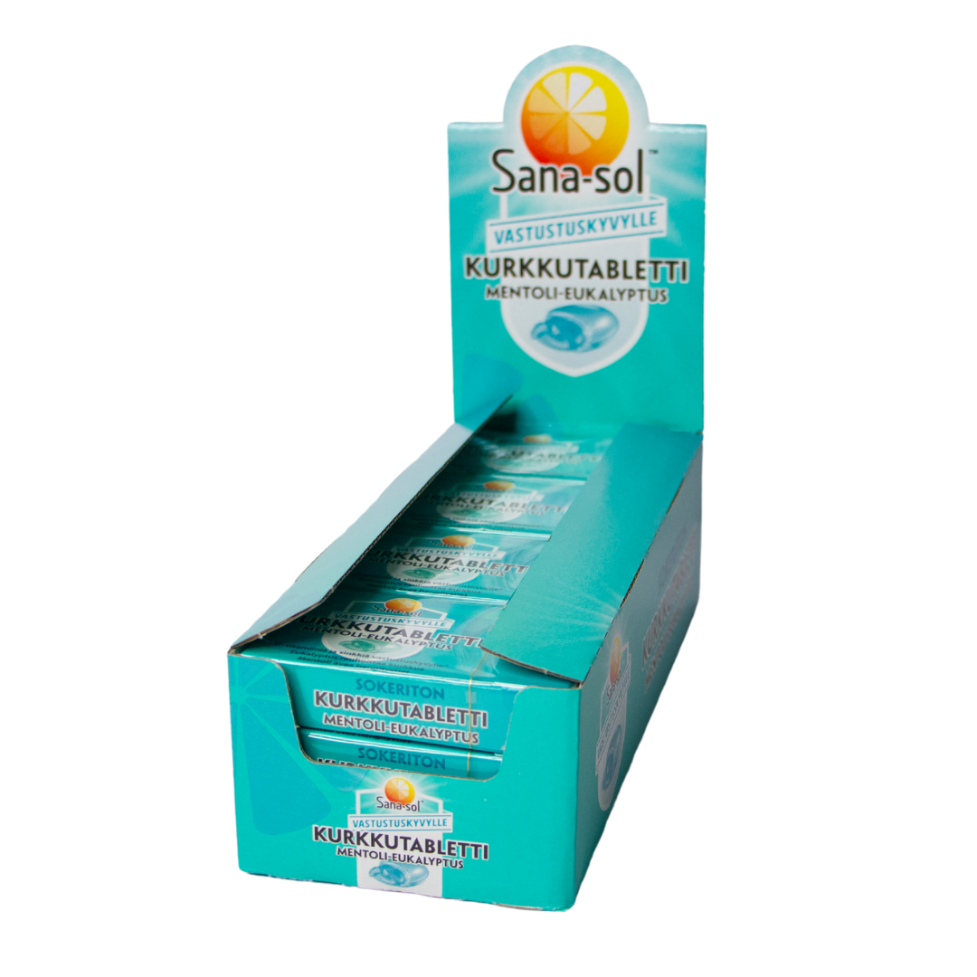 Sana-sol 薄荷桉树润喉片 12包x16片 批发装 - 批次 - 有效期2027年1月|Sana-sol Kurkkutabletti Mentoli-Eukalyptus 12 kpl x 16 tabl. TUKKUPAKKAUS - erä - Päiväys 01/2027