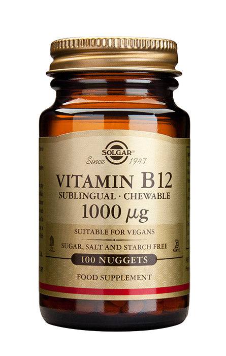 Solgar Vitamin B12 1000 µg - B12 vitamiinivalmiste, imeskelytabletti 100 tabl.|Solgar 维生素B12 1000微克-B12维生素制剂含片100片