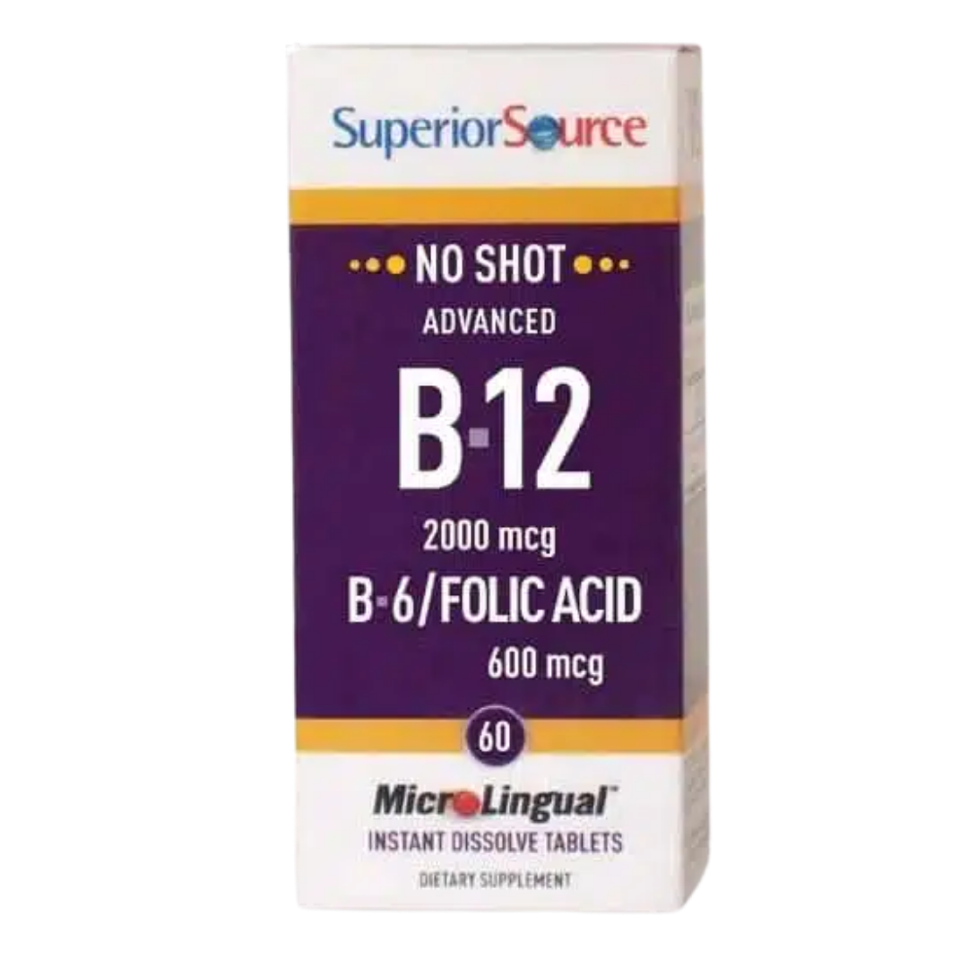 维生素B12 2000微克+维生素B6+叶酸600微克 60片|Superior Source B12 2000 µg + B6 + Folic Acid 600 µg - 60 tabl.