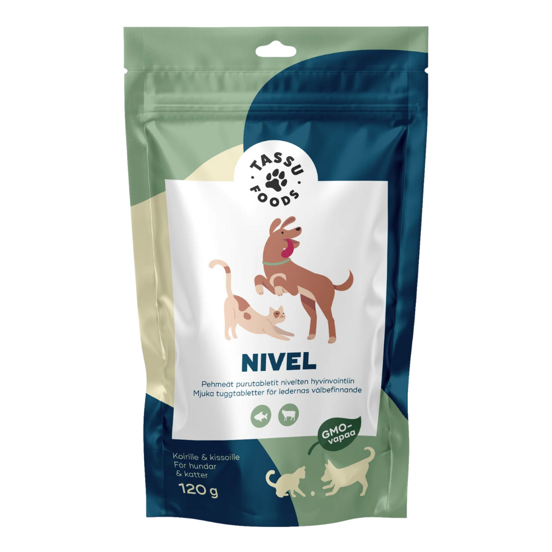 Tassu Foods关节 - 犬猫用40片咀嚼片120克 - 保质期2027年1月|Tassu Foods Nivel - Koirille ja Kissoille 40 Purutablettia 120 g - Päiväys 01/2027