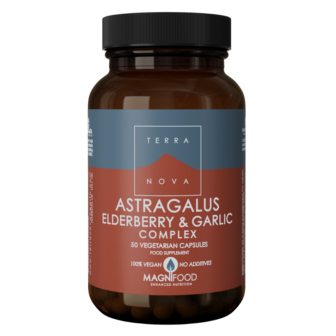 Terranova 黄芪、黑接骨木与大蒜复合物 50粒素食胶囊|Terranova Astragalus Mustaselja & Valkosipuli Complex 50 vegekaps.