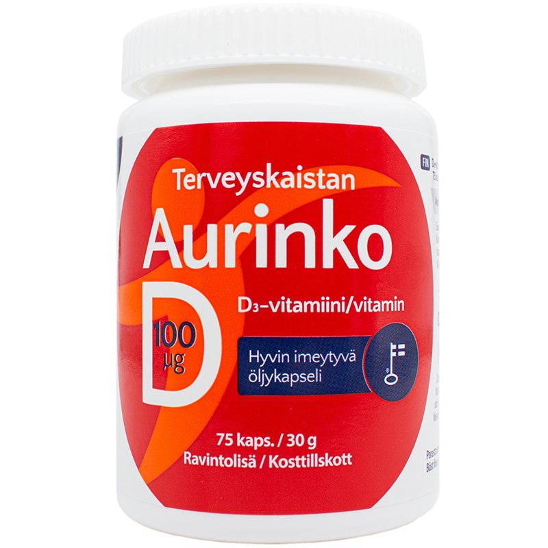 Terveyskaista Aurinko D 100 µg 75 kaps. - erä - Päiväys 09/2026|Terveyskaista Aurinko D 100 µg 75 粒。 - 批次 - 日期 09/2026