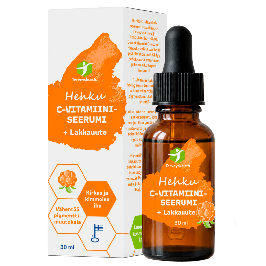 焕彩维C精华 + 云莓提取物 30 ml|Terveyskaista Hehku C-vitamiiniseerumi + Lakkauute 30 ml