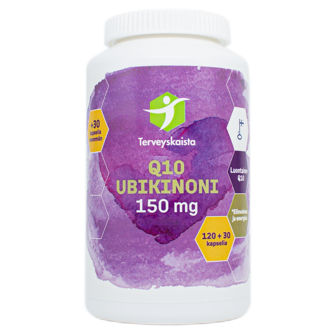 健康地带 Q10 辅酶 150毫克 120+30粒 促销装|Terveyskaista Q10 Ubikinoni 150 mg 120+30 kaps. kampanjapakkaus