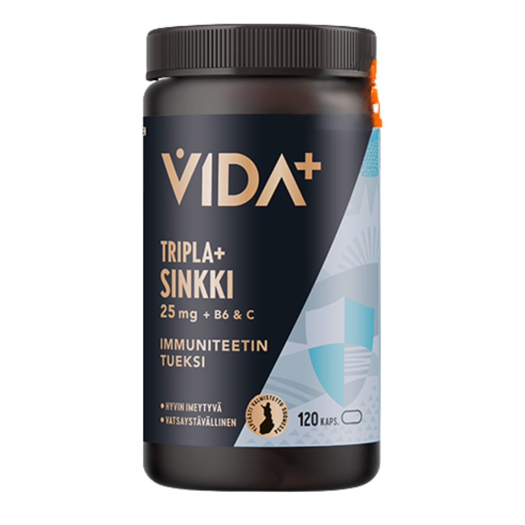 Vida+三效+锌25毫克 120粒 - 有效期2026年12月 - 批次|Vida+ Tripla+ Sinkki 25 mg 120 kaps. - Päiväys 12/2026 - erä