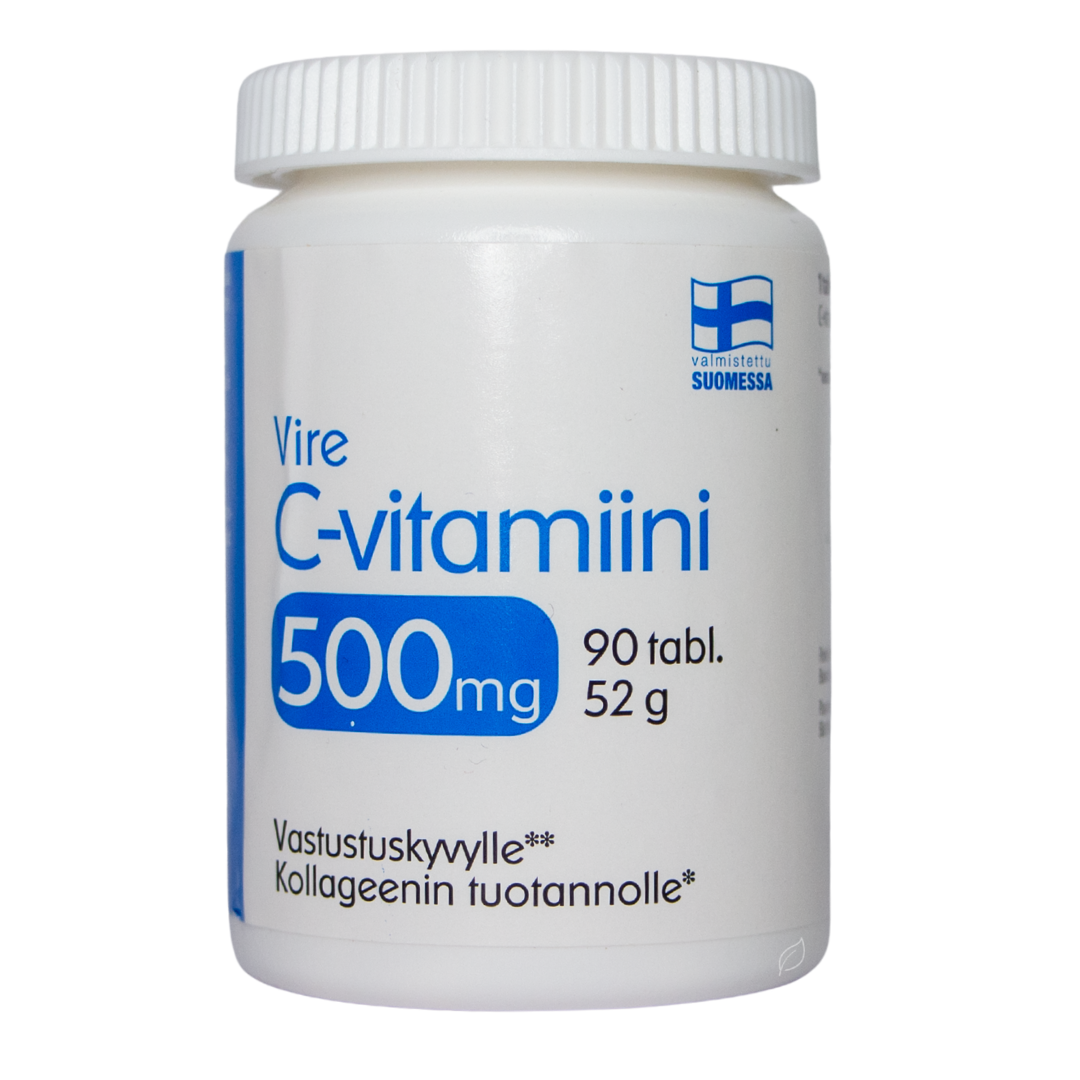 Vire C-vitamiini 500 mg 90 tabl.|Vire 维生素 C 500 毫克 90 片。