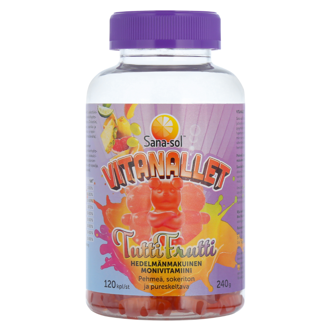 Sana-Sol Vitanallet 什锦水果多种维生素 120 kpl|Sana-Sol Vitanallet Tuttifrutti Monivitamiini 120 kpl