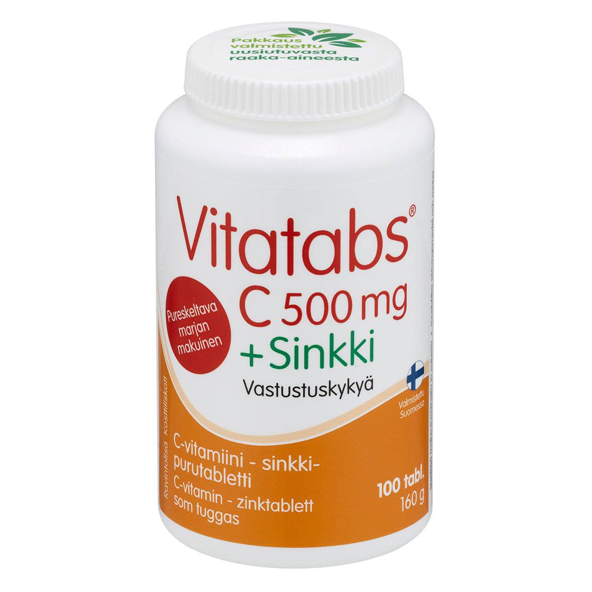 Vitatabs C 500 mg + 锌 100片咀嚼片|Vitatabs C 500 mg + Sinkki 100 purutabl.