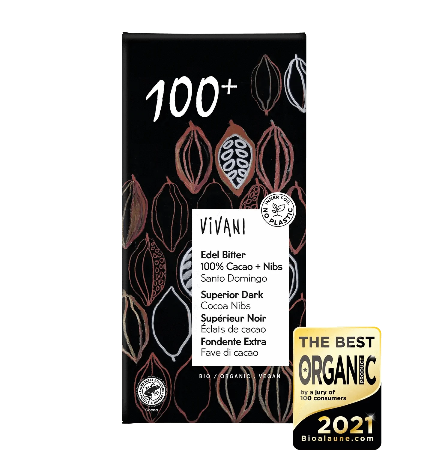 维瓦尼高级可可有机黑巧克力100% 80 g|Vivani Superior Dark Cocoa - Luomu Tummasuklaa 100% 80 g