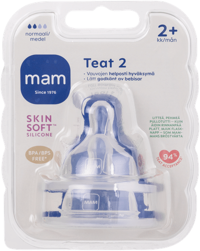 MAM 奶嘴2 2个装 2个月以上 标准硅胶奶嘴｜MAM Teat 2 2kpl 2+kk normaali silikonipullotutti