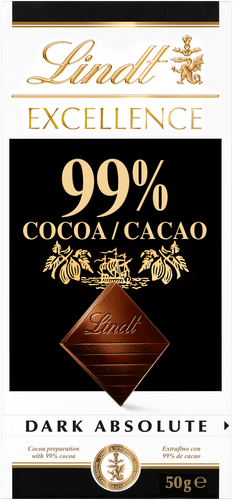 Lindt Excellence精炼可可排块99% 50g｜Lindt EXCELLENCE Jalostettu kaakaolevy 99% 50g
