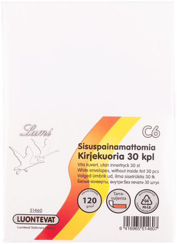 Luontevat Lumi C6信封 白色 自粘封口 30 kpl