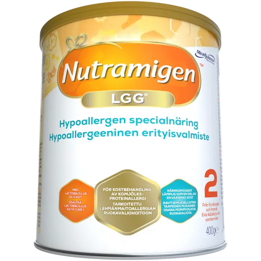 Nutramigen LGG酪蛋白基临床营养配方（6个月以上）｜Nutramigen 2 LGG, 400g, kaseiinipohjainen kliininen ravintovalmiste lehmänmaitoallergia ruokavaliohoitoon, sisältää LGG probioottia, jauhe, 6 kk iästä alkaen