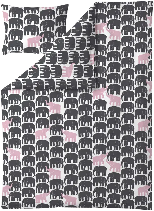 Finlayson 大象 自由 被套套装 150X210 灰-浅红色｜Finlayson pussilakanasetti Elefantti Vapaa 150X210 harmaa-vaal.punainen