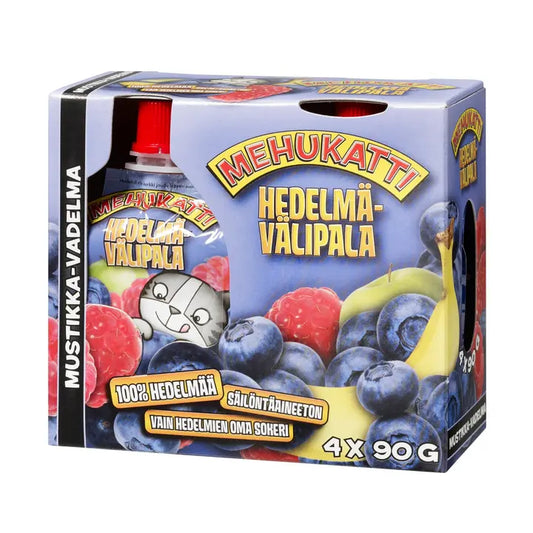 Mehukatti mustikka-vadelma hedelmävälipala 4x90g｜Mehukatti Hedelmävälipala 果汁蛋糕蓝莓覆盆子水果零食 4x90g