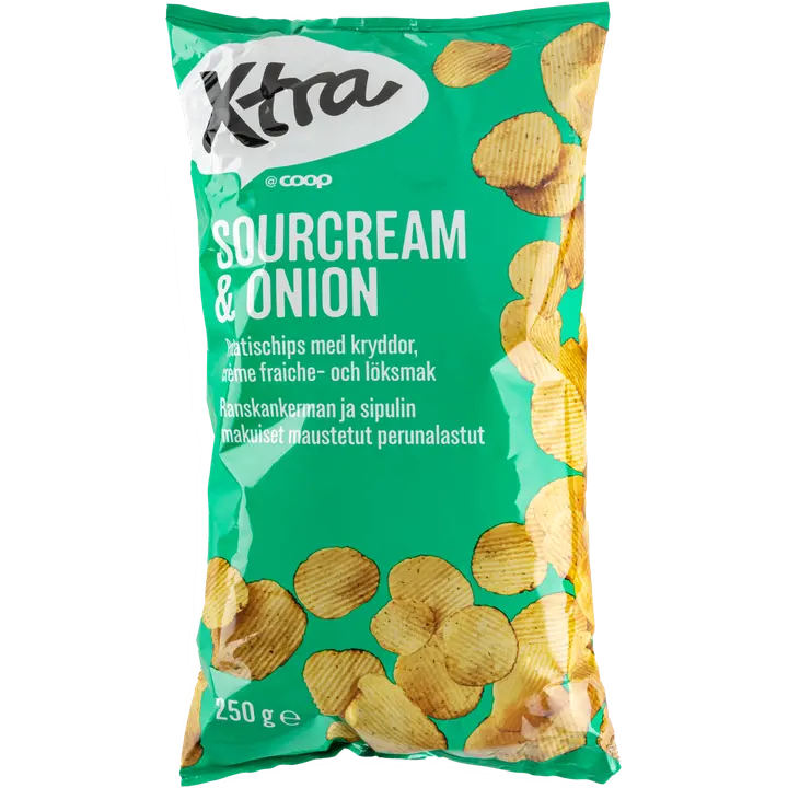 Xtra sour cream & onion perunalastut 250 g-Xtra 酸奶油洋葱薯片 250 g