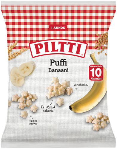 Piltti 普菲香蕉味小麦泡芙7g 10个月+｜PILTTI Puffi 7g Banaanin makuisia vehnänaksuja 10kk