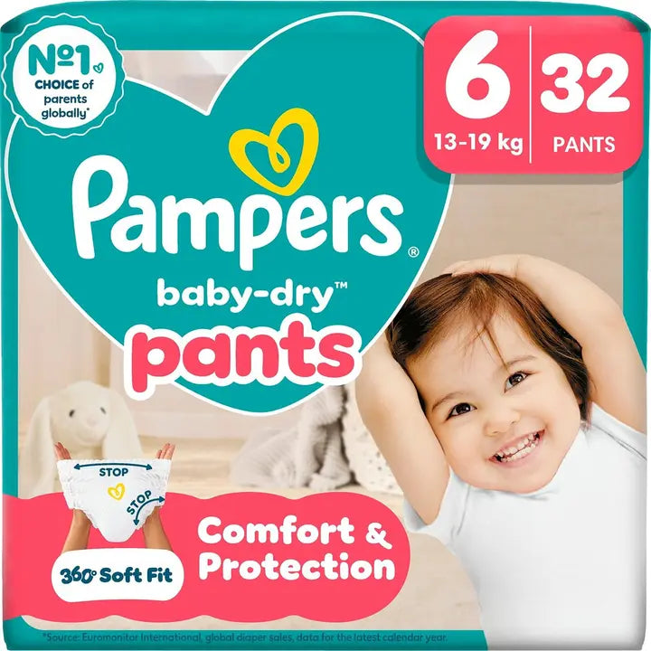 Pampers Baby Dry Pants S6 13-19 kg 32kpl housuvaippa｜Pampers 婴儿干爽裤 S6 13-19斤 32片裤尿布