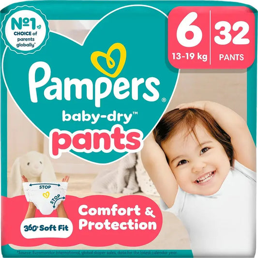 Pampers Baby Dry Pants S6 13-19 kg 32kpl housuvaippa｜Pampers 婴儿干爽裤 S6 13-19斤 32片裤尿布