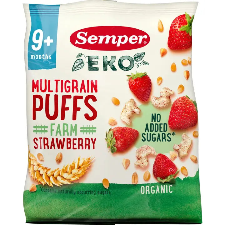Semper EKO Multigrain Puffs Strawberry 9kk luomunaksu 18g｜Semper EKO 杂粮泡芙 草莓 9 个月有机餐 18g
