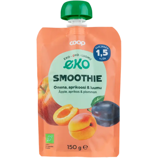 Coop Eko smoothie omena, aprikoosi & luumu luomu 150 g 1,5 v｜Coop 生态冰沙苹果、杏子和李子有机 150 克 1.5 年